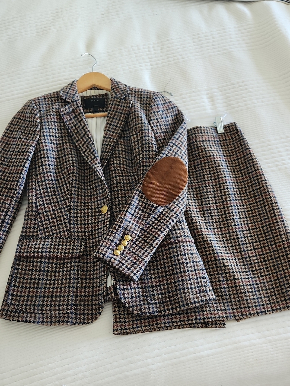 J Crew Houndstooth Two-Piece Blazer & Skirt Set